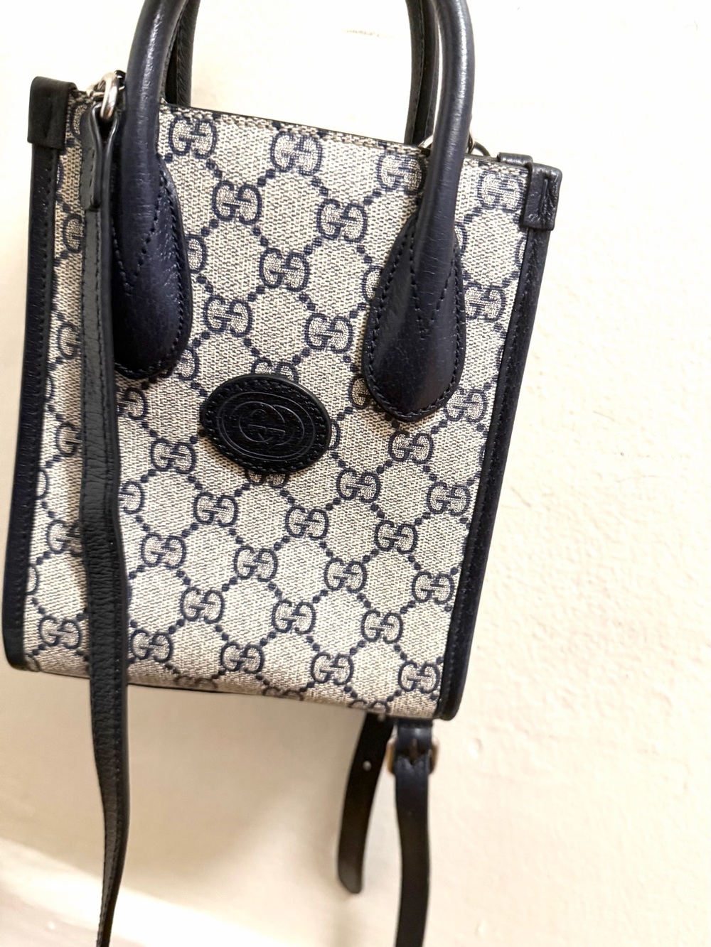 Gucci Navy and Beige Mini Monogram Crossbody